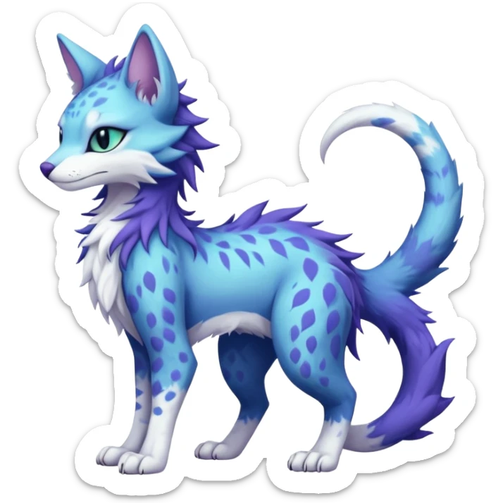 Kawaii pastel edgy fantasy feline-vernid-sergal-fursona animal creature with a tufted tail full body with intricate markings  sticker