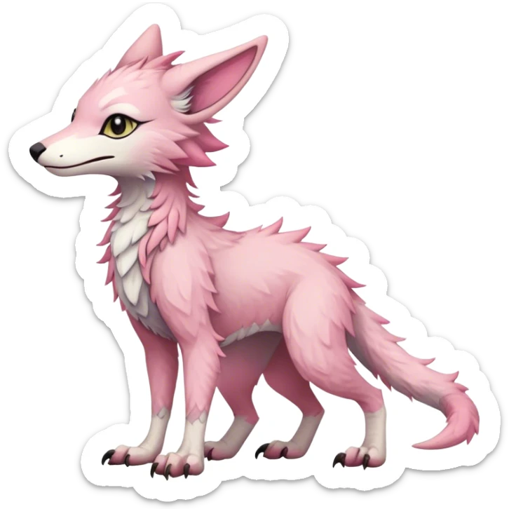 Feral Rare Fantasy cute pastel pink Vernid-Sergal-Trico-species by LiLaiRa, markings, tufted ears, full body, 4 legs sticker