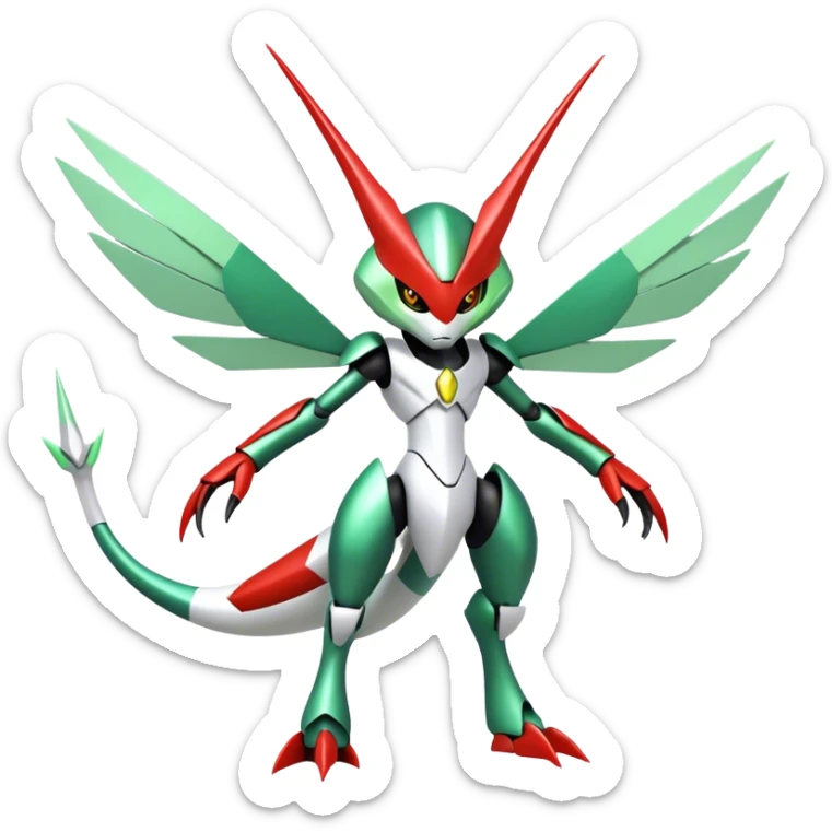Cute Cool Edgy Shiny Futuristic Ethereal Legendary Kartana-Digimon-Scizor-hybrid full body sticker