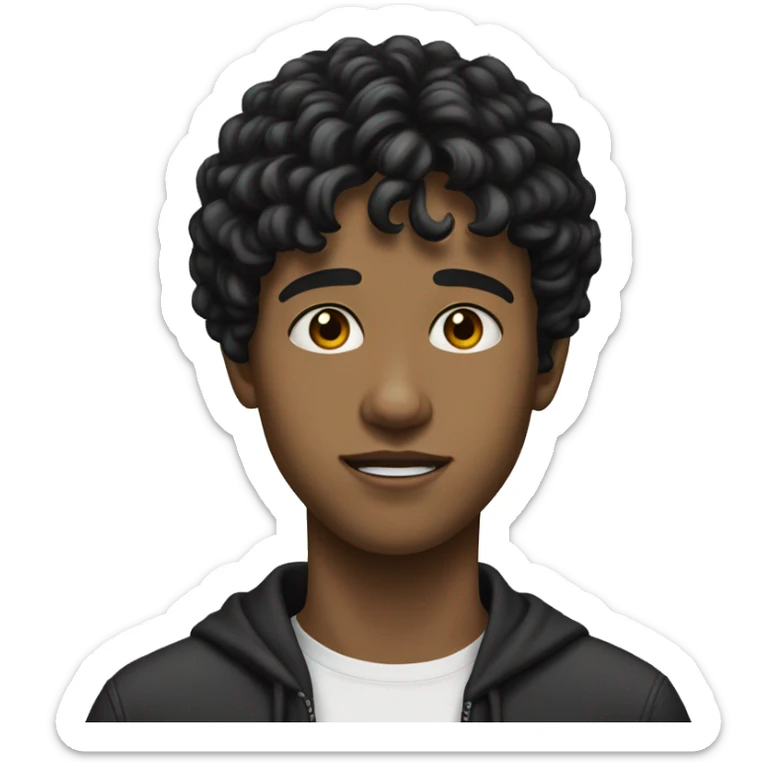 realistic teenager with white skin.  he has very black and wavy hair.  He has bangs to the right, his eyes are black, he is tall, he has an elongated neck and head sticker