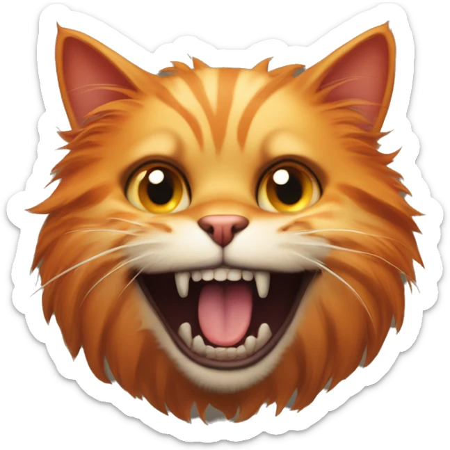 Scary full body cat with orange fur and fangs, the the cat is happy and is panting lie a dog ina. Good way sticker