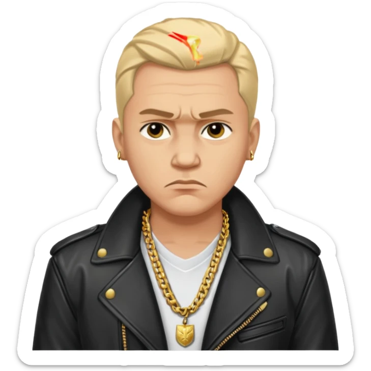 Russian 1990s gangster emoji, leather jacket, gold chain, serious face, cartoon style sticker