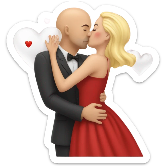 couple kissing hearts flying red dress man bald skin white sticker