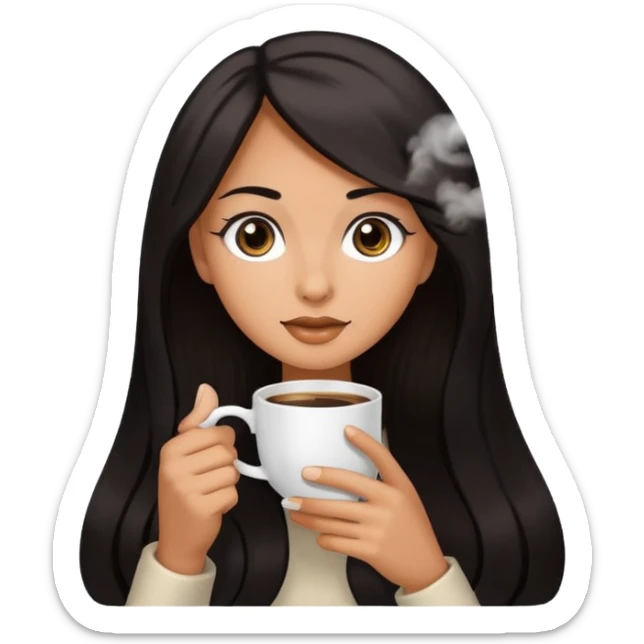big black eyes and tanned skin brown hair glamorous long black hair with coffee  sticker