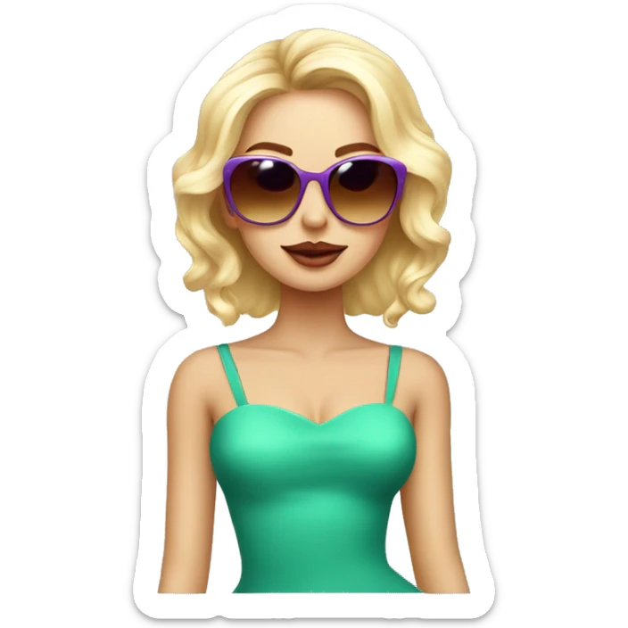A girl of model appearance, blonde in fashionable sunglasses, with a rich appearance, bright provocative dress and makeup sticker
