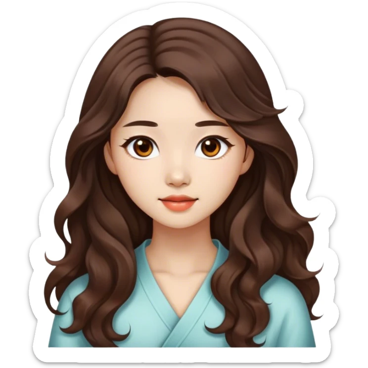 Beautiful girl,brown hair,wavy hair，long hair,brown eyes,Chinese sticker