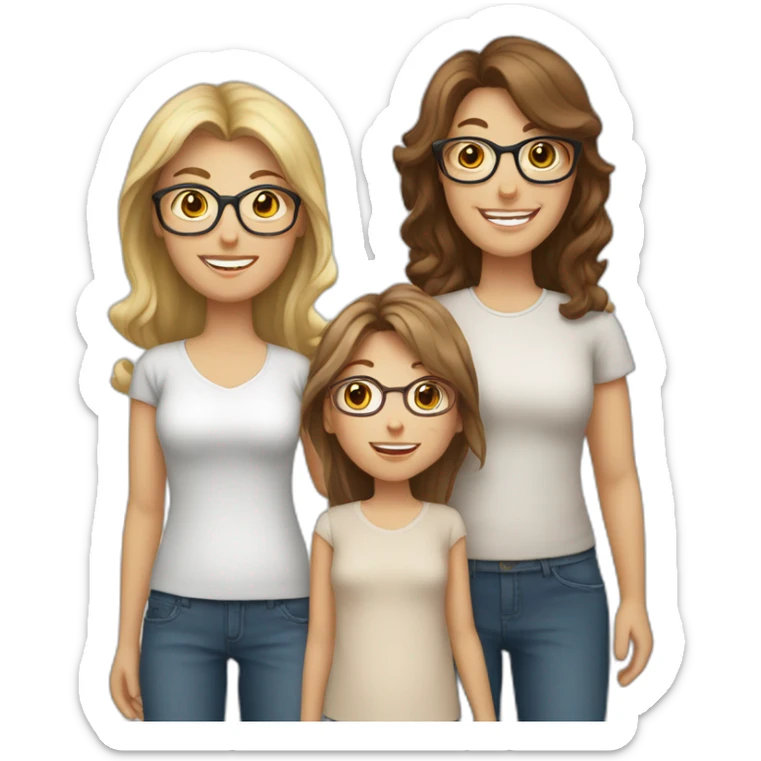 White family of 4, 1 mom with brown hair, 1 big boy with Brown hair, 2 girls with glasses and long blond hair sticker