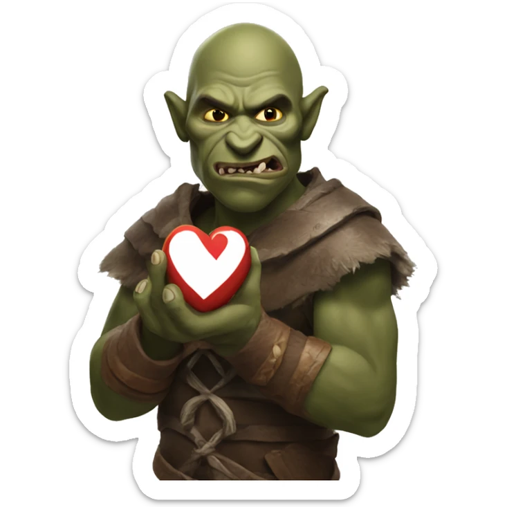 Brown Orc with a white palm on his face from the Lord of the Rings shows a heart sticker