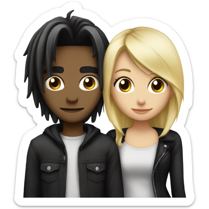 Emo couple hugging  guy with emo hair black hair girl with blonde hair sticker