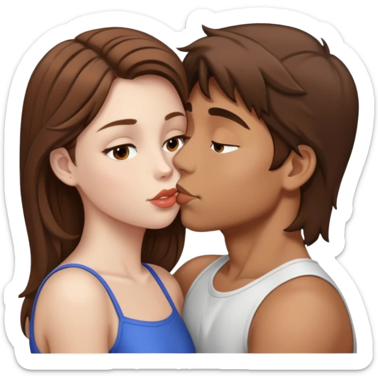 Boy brown hair tan girl brown hair pale kiss sticker