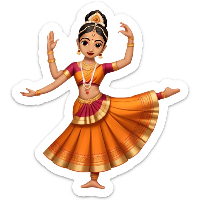 cinematic-realistic-bharatanatyam-dance-emoji,-depicted-as-an-elegant-classical-indian-dance-performance-with-graceful-poses,-intricate-costumes,-and-expressive-hand-gestures,-rendered-with-rich-textures-and-warm-dramatic-lighting sticker
