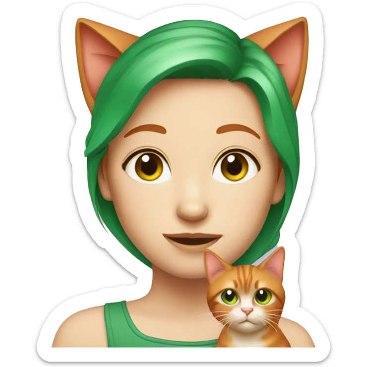 Red haired girl with green eyes and red hair cat  sticker