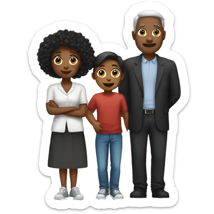 topical family emoji  white dad black mom black older sister and black little brother sticker