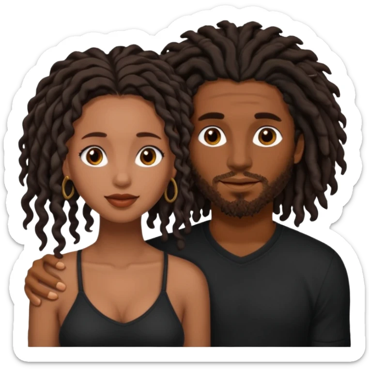 a brown skin woman with black curly hair  fucking with a brown skin man with black dread loc. Sucking his dick  sticker