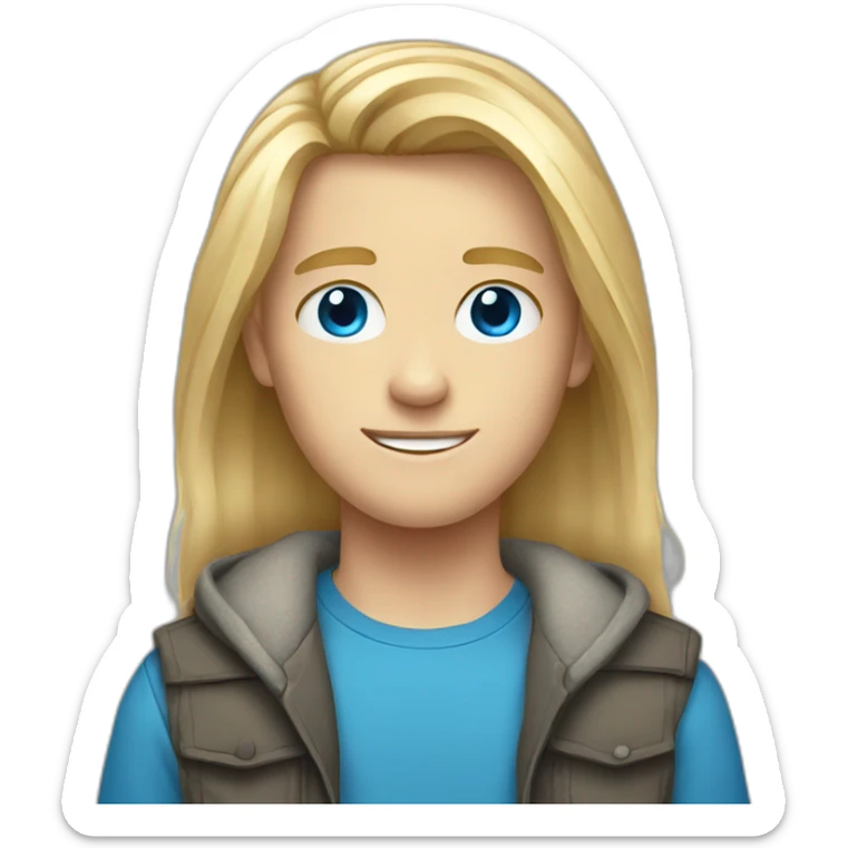 blue-eyed male teenager long straight blond hair sticker