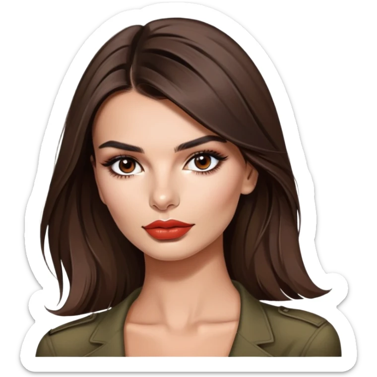 Emily Ratajkowski, beautiful fashion model with brunette hair, full lips, defined eyebrows sticker