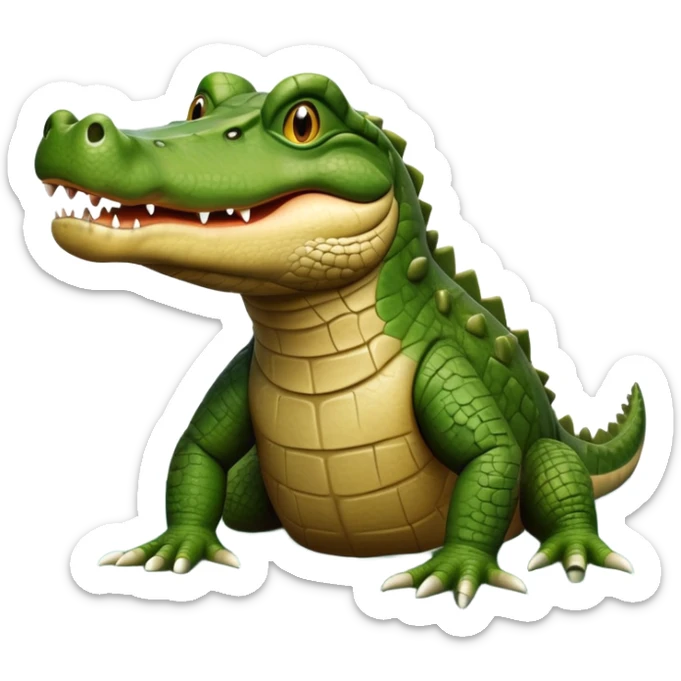 cinematic-crocodile-realistic-full-body-on all fours-emoji,-massive-scaled-body-partially-submerged-in-shallow-water,-head-tilted-dramatically,-rough-green-and-brown-hide-textured-with-deep-ridges,-simplified-yet-realistic-focused-features, head held high sticker