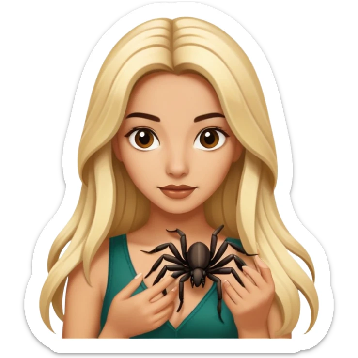 Attractive Mexican woman in her 20s with long blonde hair, with a tarantula sticker