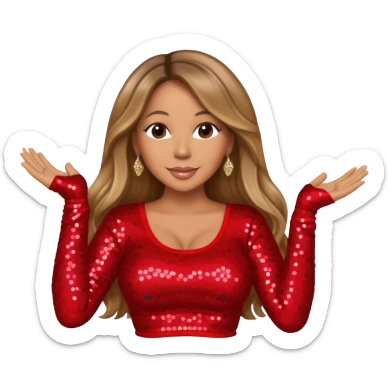 Mariah Carey with long dark blonde hair, red sequin long sleeve crop top sticker