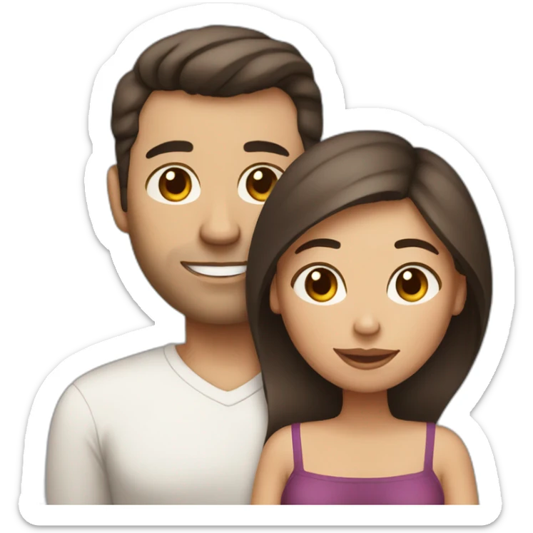 Husband clean-shaven and pregnant wife have dark brown haircut sticker