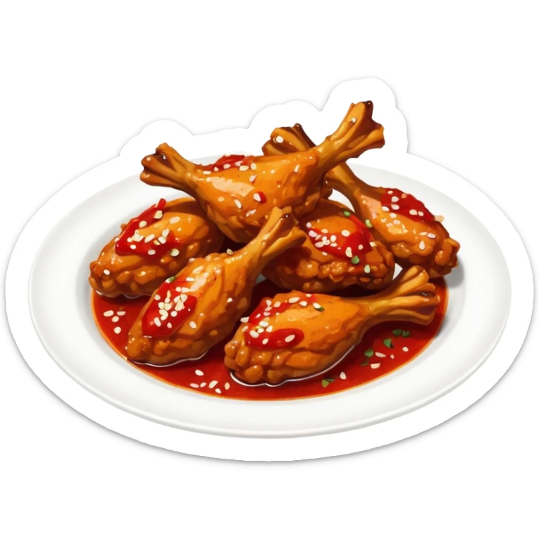 plate of spicy chicken wings with red sauce and chili flakes sticker