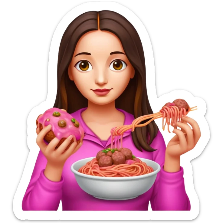 pop art neon Monalisa holding Melted pink gooey spam meat ball spaghetti  sticker