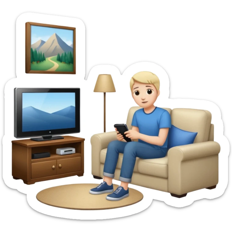 person watching a movie on the TV in their living room sticker