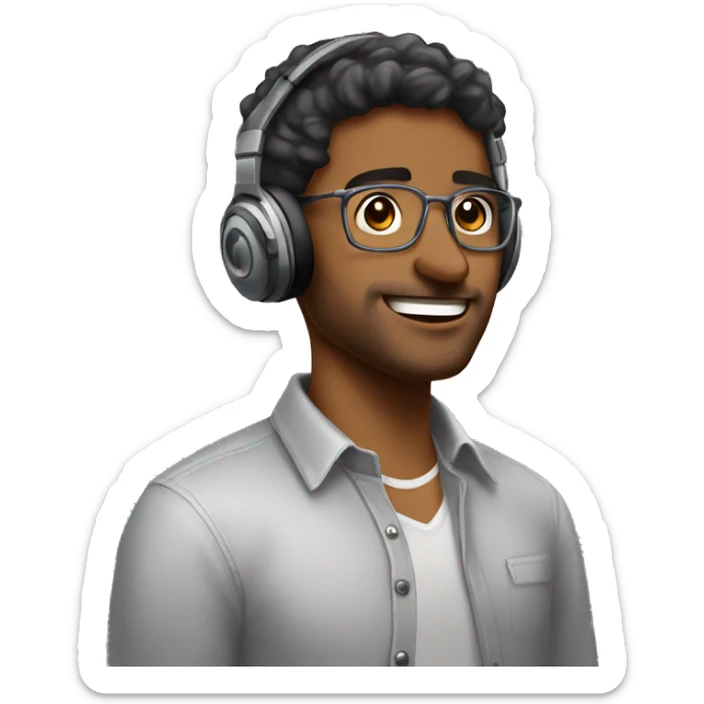 A brown man who loves to listen music with headphones on everytime and love to do photography and vlogging and is a software engineer  sticker