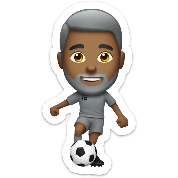 boy in gray soccer uniform  with gray beard  and hair kicking a soccer ball sticker