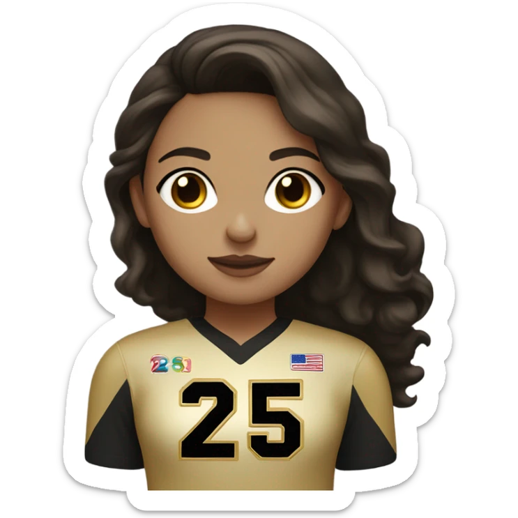 Brunette haired girl with a black and gold jersey with the number 25 sticker
