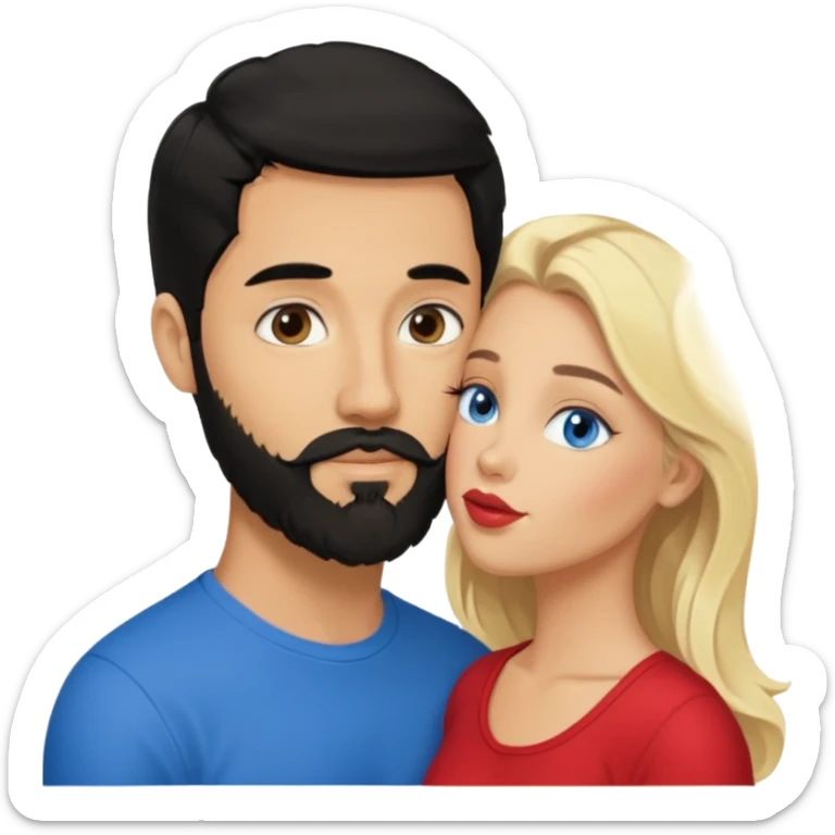 Puerto Rican man black hair beard with southern blonde hair blue eyes girl kissing  sticker