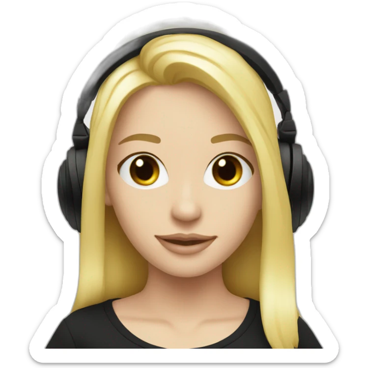 dj headphones blonde white skin black t-shirt sticker