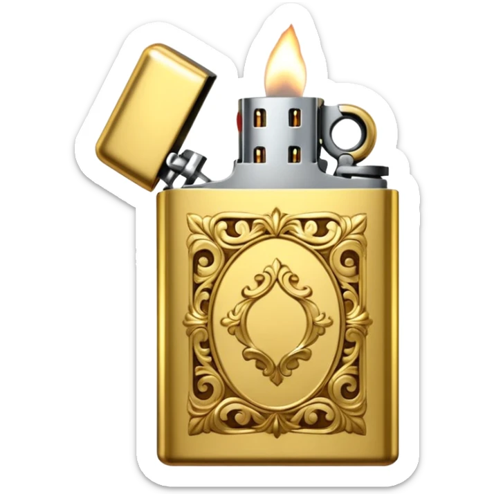 Vintage gold lighter from the Lighter and Princess drama, cinematic lighting, hyper-realistic sticker