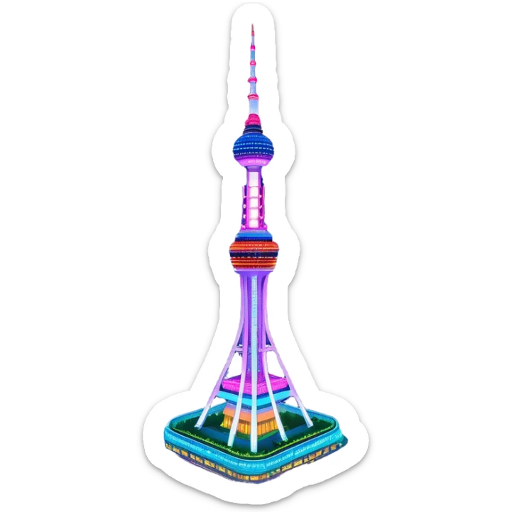 N Seoul Tower – Cinematic Realistic N Seoul Tower, depicted as a sleek modern tower illuminated against a vibrant cityscape at night, with reflective glass and dynamic neon lighting, rendered with intricate architectural detail and a futuristic urban glow. sticker