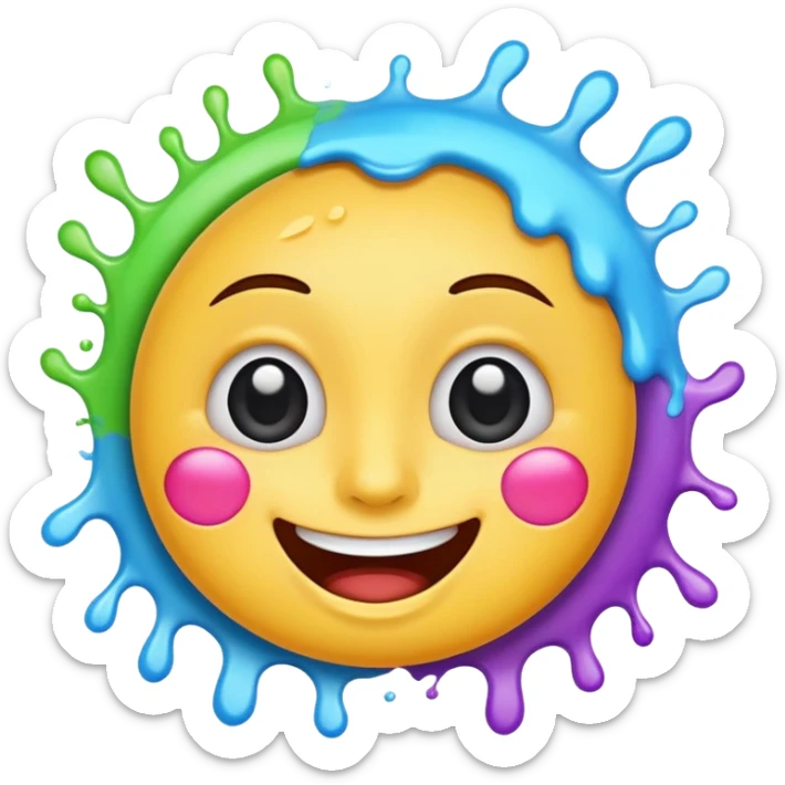 A joyful face emoji with wide eyes and a big smile, tears of laughter flowing. The face radiates positive energy, surrounded by vibrant splashes in dynamic brush strokes. sticker