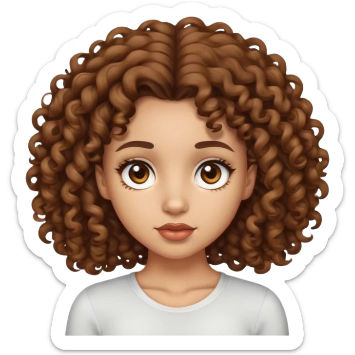 light skin girl tight big curly brown hair brown eyes sticker