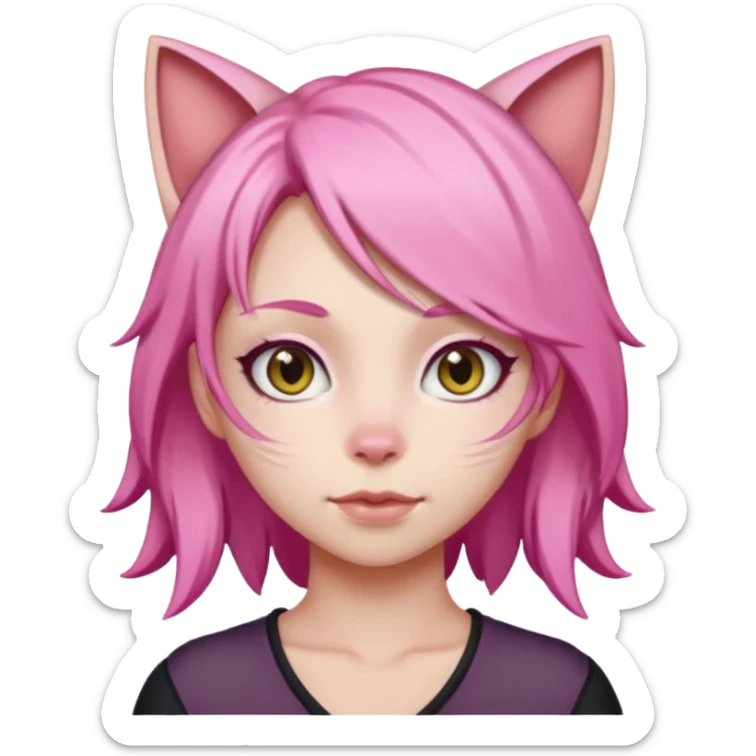 Naked anime catgirl with pink hair  sticker