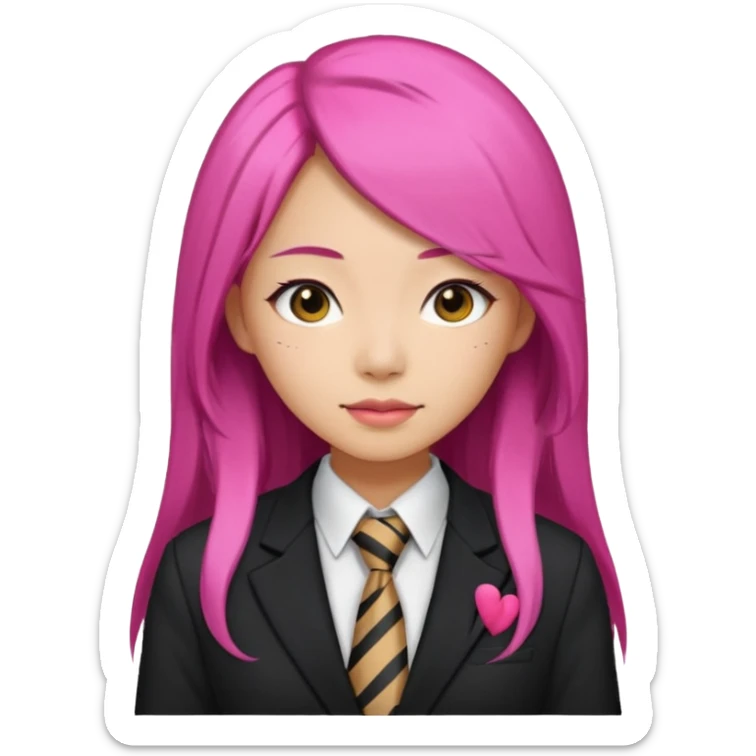 long black and a little pink haired asian woman with tie and blazer sticker
