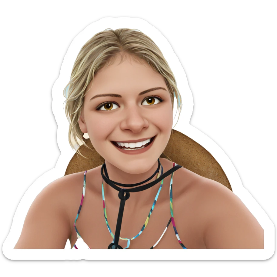 smiling girl at beach sticker