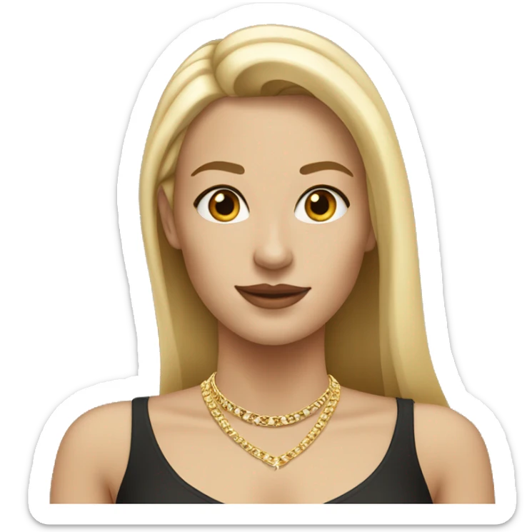 white woman with straight blonde hair wearing gold necklace and small gold stud earrings sticker