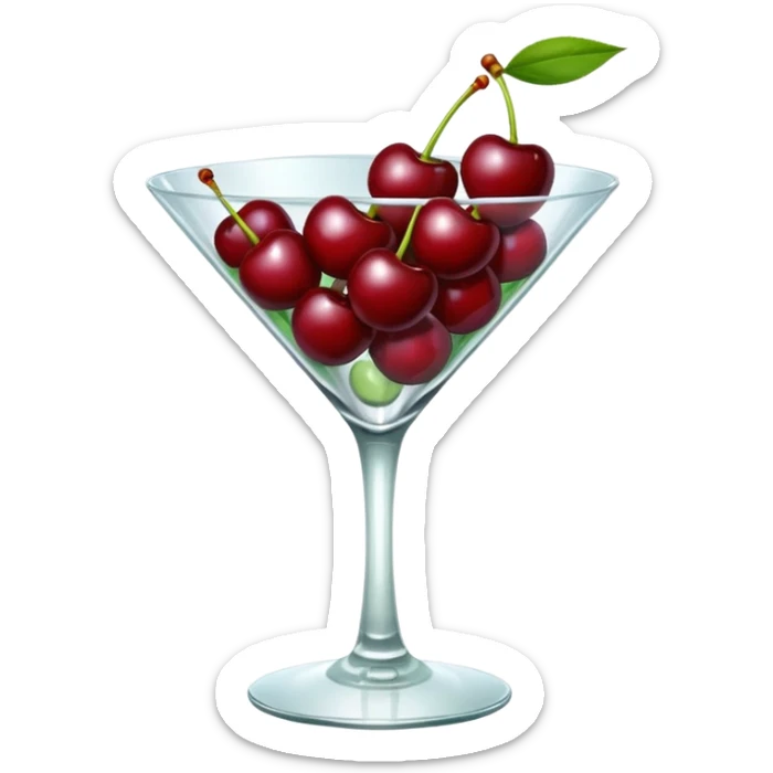 Bunch of dark red Cherries in a martini glass, the glass does not have liquid in it sticker