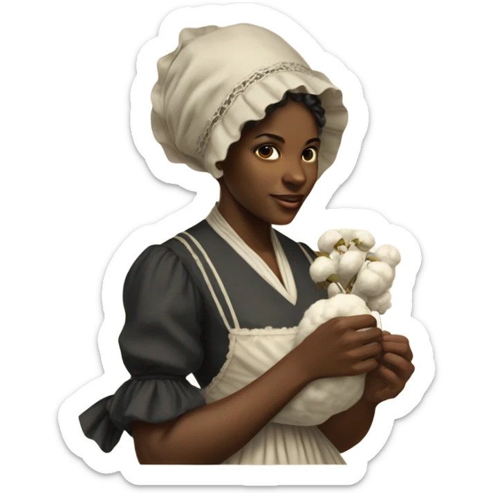 Black woman in 1800s bonnet and dress picking cotton sticker