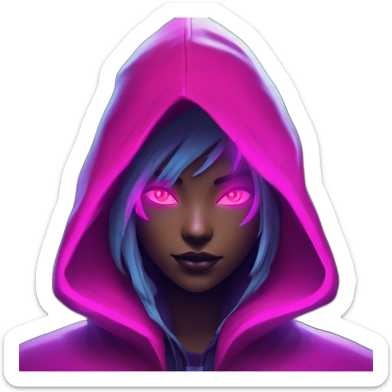 Riot Games Valorant neon pink eyes glowing bright red Video game woman blue eyes purple hooded assassin themed character shrouded wraith in to the forest sticker