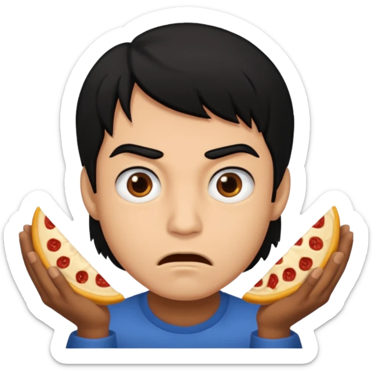 mach mir eine sportliche person mit schwarzen haaren die gerade offensichtlich heißhunger hat. Sie soll määnlich sein sticker