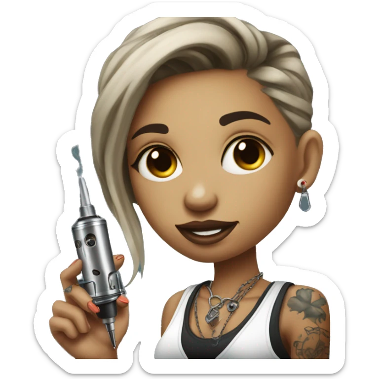 Tattoo artist girl with tattoo machine in hands  sticker