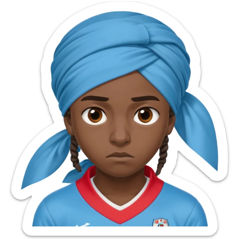 "- nam
- 17 tuổi
- Da nâu
- Tóc Dreadlock lọn bé, đội khăn xanh nước biển
- mặt khó chịu, mắt to
- Mặc áo bóng đá màu đỏ sticker