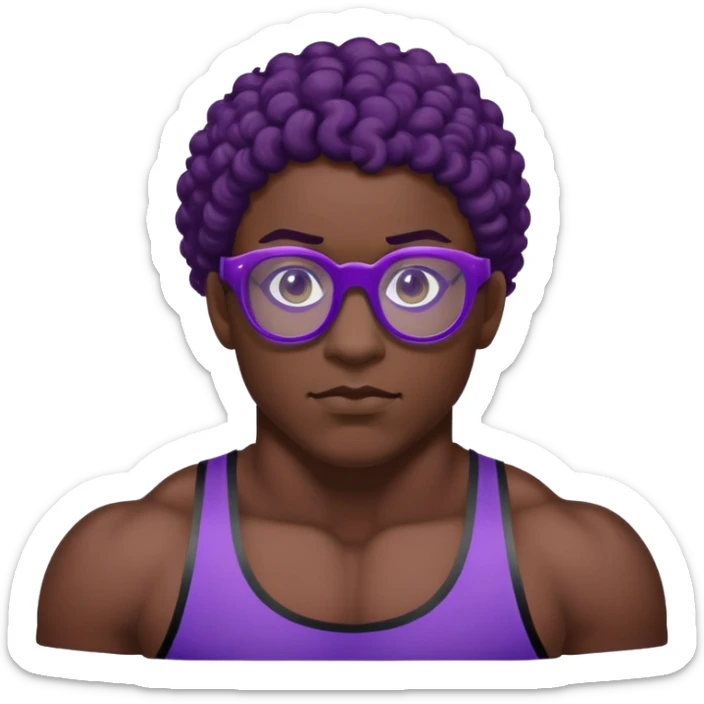 Wrestler with purple glasses tinted black and short curly brown hair sticker