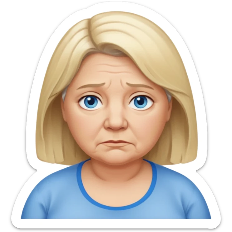 Head image of older fat dishwater blonde woman with shoulder length hair and blue eyes. Neutral expression bordering on sad. sticker