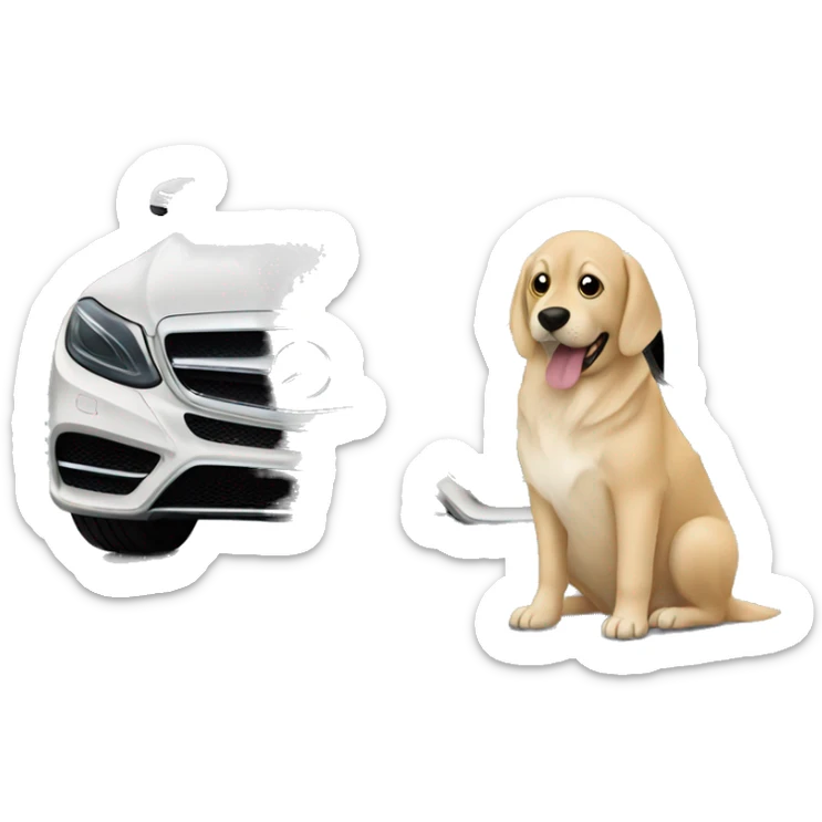 Dog and blonde woman driving black  Mercedes drinking coffee sticker