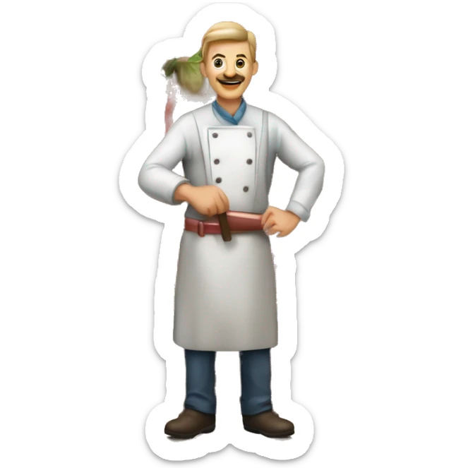 PAAGON MEATS BUTCHER SHOP WITH TWO BIG KNIVES ACROSS THE BUTCHERS CHEST sticker